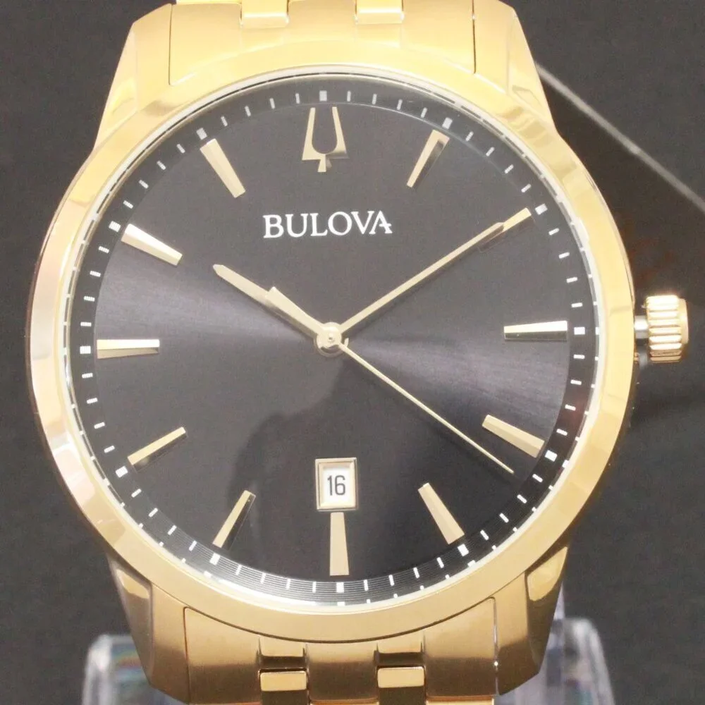 Bulova Men's Classic Sutton Watch Gold Tone Black Dial Date At Six 40mm